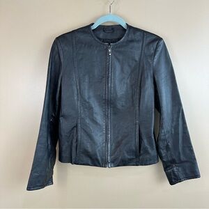 John Paul Richard Black Leather Zip Front Womens Jacket 6P Collarless Classic